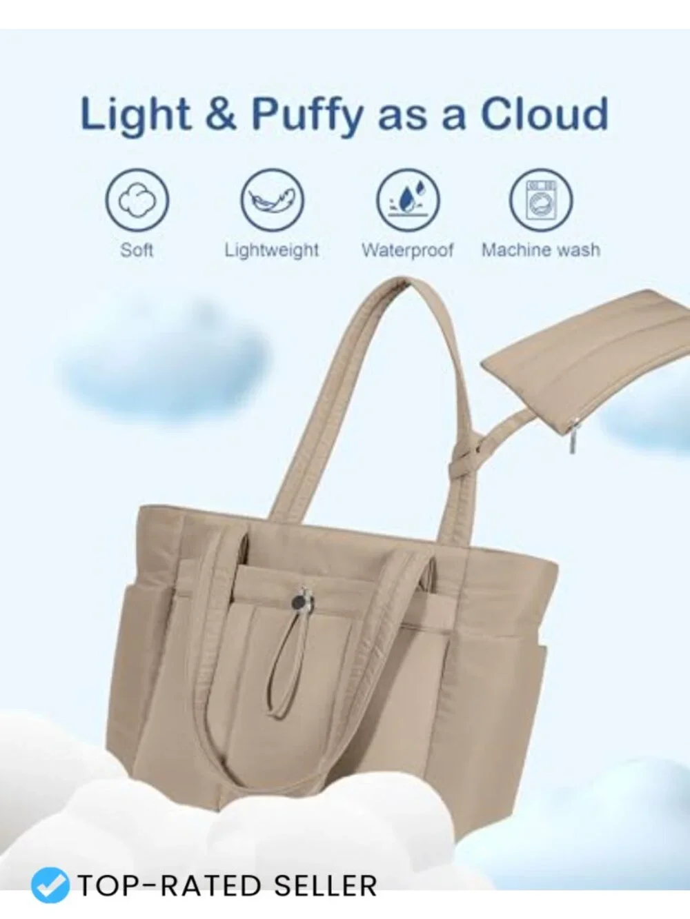 Puffy Tote Bag with Laptop Compartment & Cup Holder for Women Work Travel